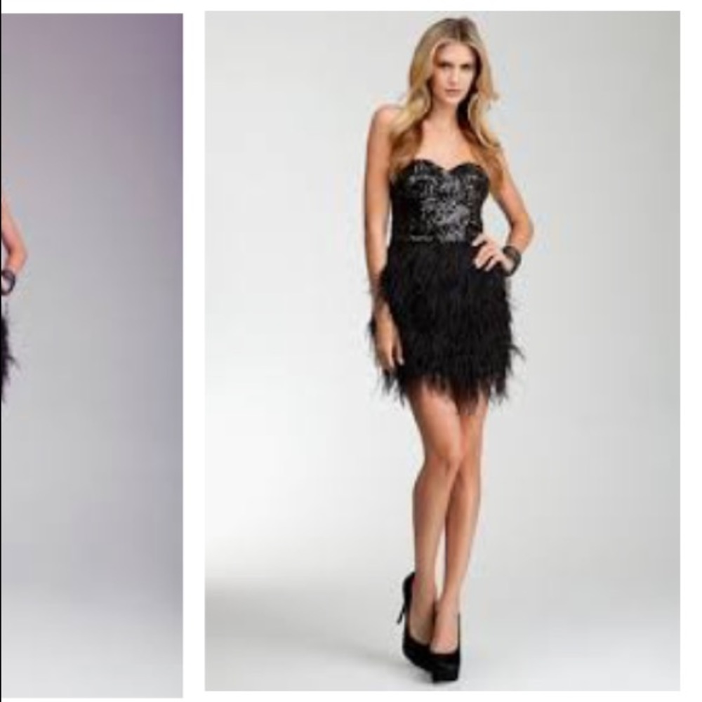 Black Sequin and Feather Mini Dress